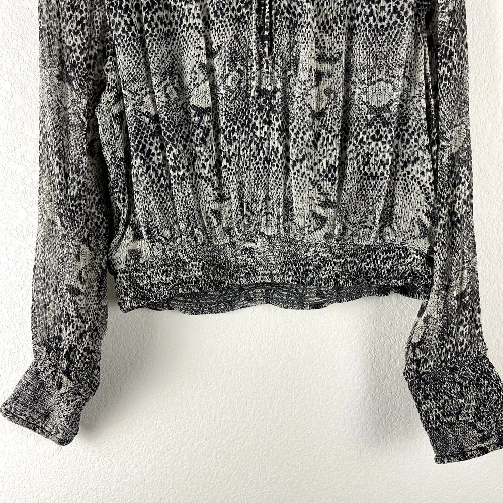 Free People RomaTop Womens Medium Snake Print‎ Smocked Sheer Puff Sleeve Ruffle